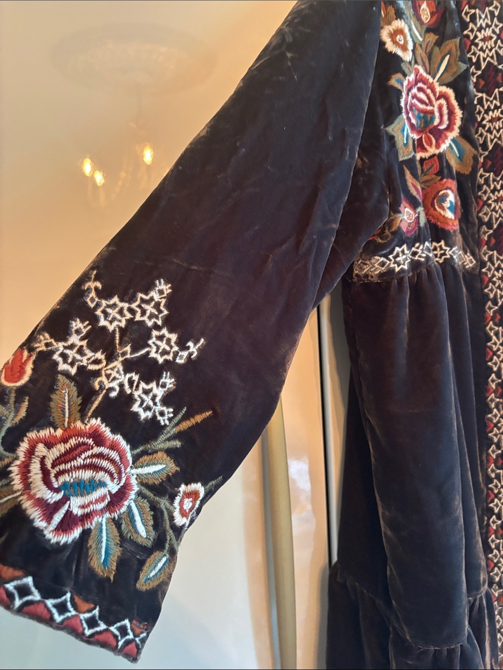 Kyla Seo Boho Embroidered Velvet Jacket - Chocolate Brown with Floral Accents - Picture 5 of 7